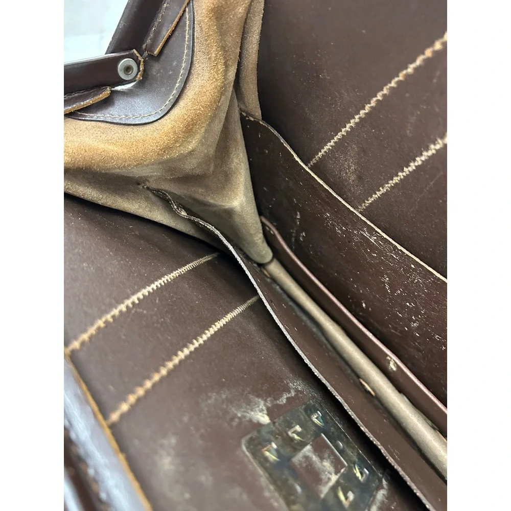 Vintage Brown Leather Doctor Bag Briefcase Brass Hardware Distressed 60s 70s